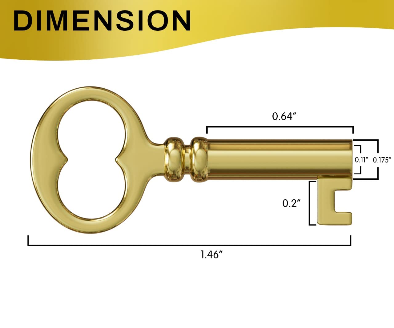 KY-18 Solid Small Hollow Barrel Skeleton Key (Brass Plated)