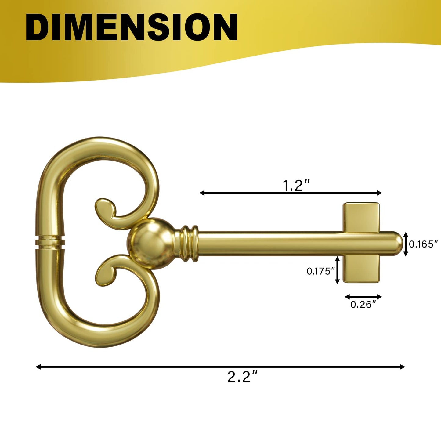 KY-8B D-1902 Roll Top Desk Brass Plated Hollow Lock Key- (Pack of 2)