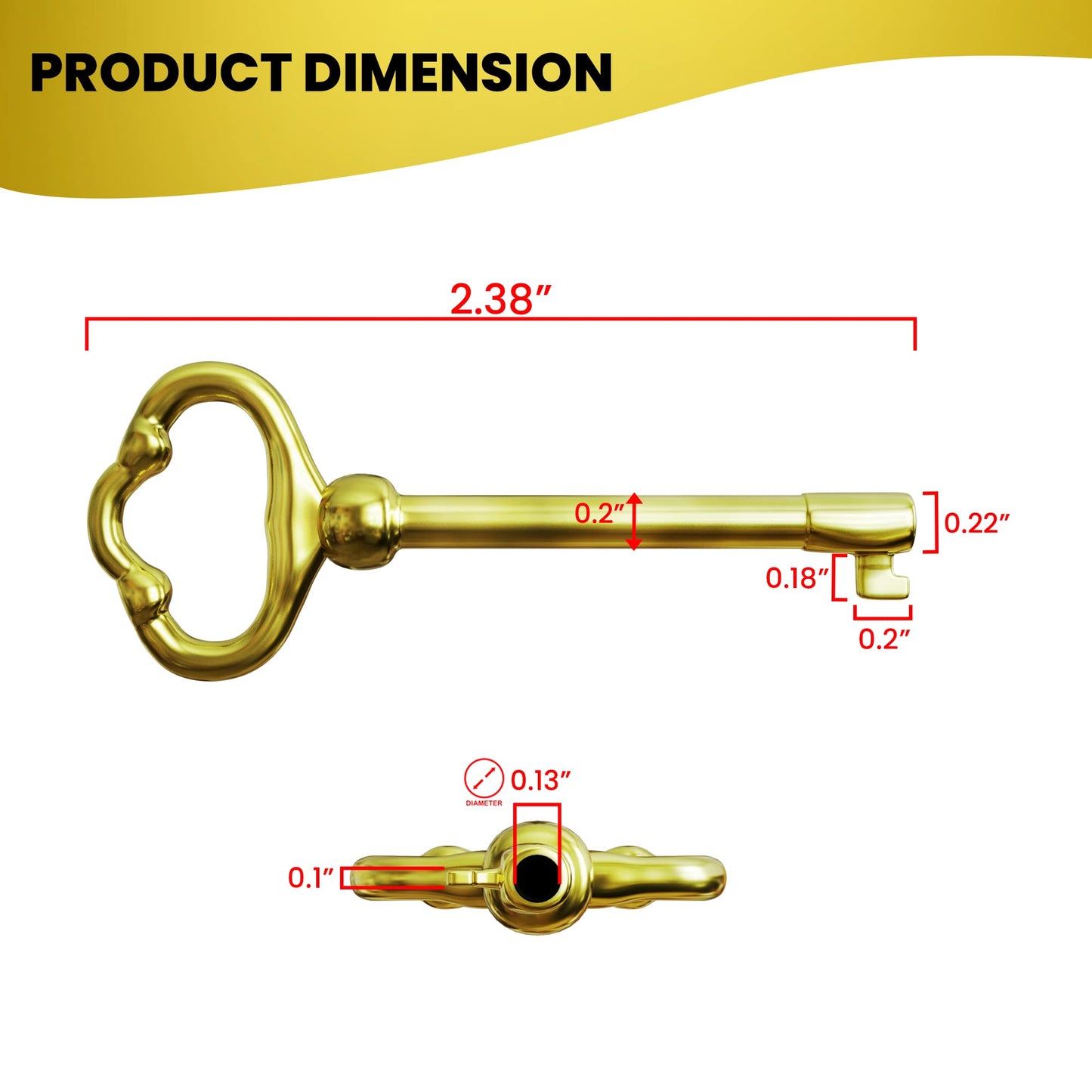 KY-2 Skeleton Key Reproduction Brass Plate Hollow Barrel Key for Cabinets, Drawer, Dresser Locks or Other Pieces of Old Furniture (Pack of 2)