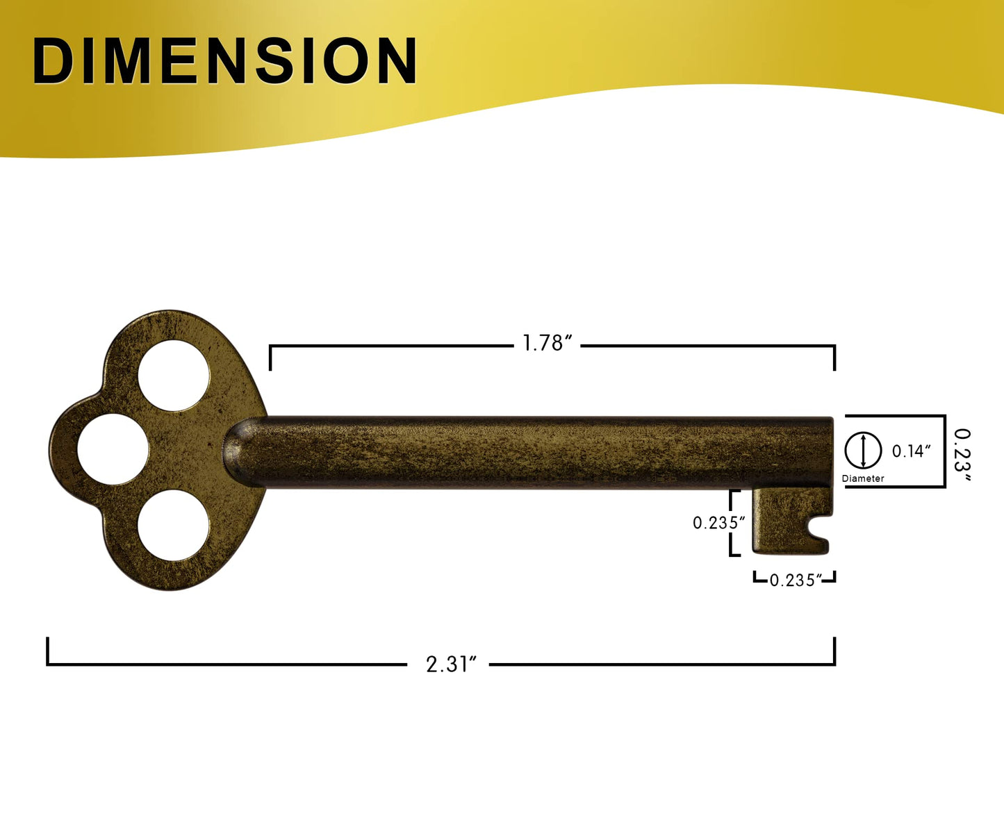 KY-6 Skeleton Key Hollow Barrel - Antique, Vintage Modern Cabinet Doors, Drawers, Dressers and Grandfather Clocks (Antique Brass, Pack of 1)
