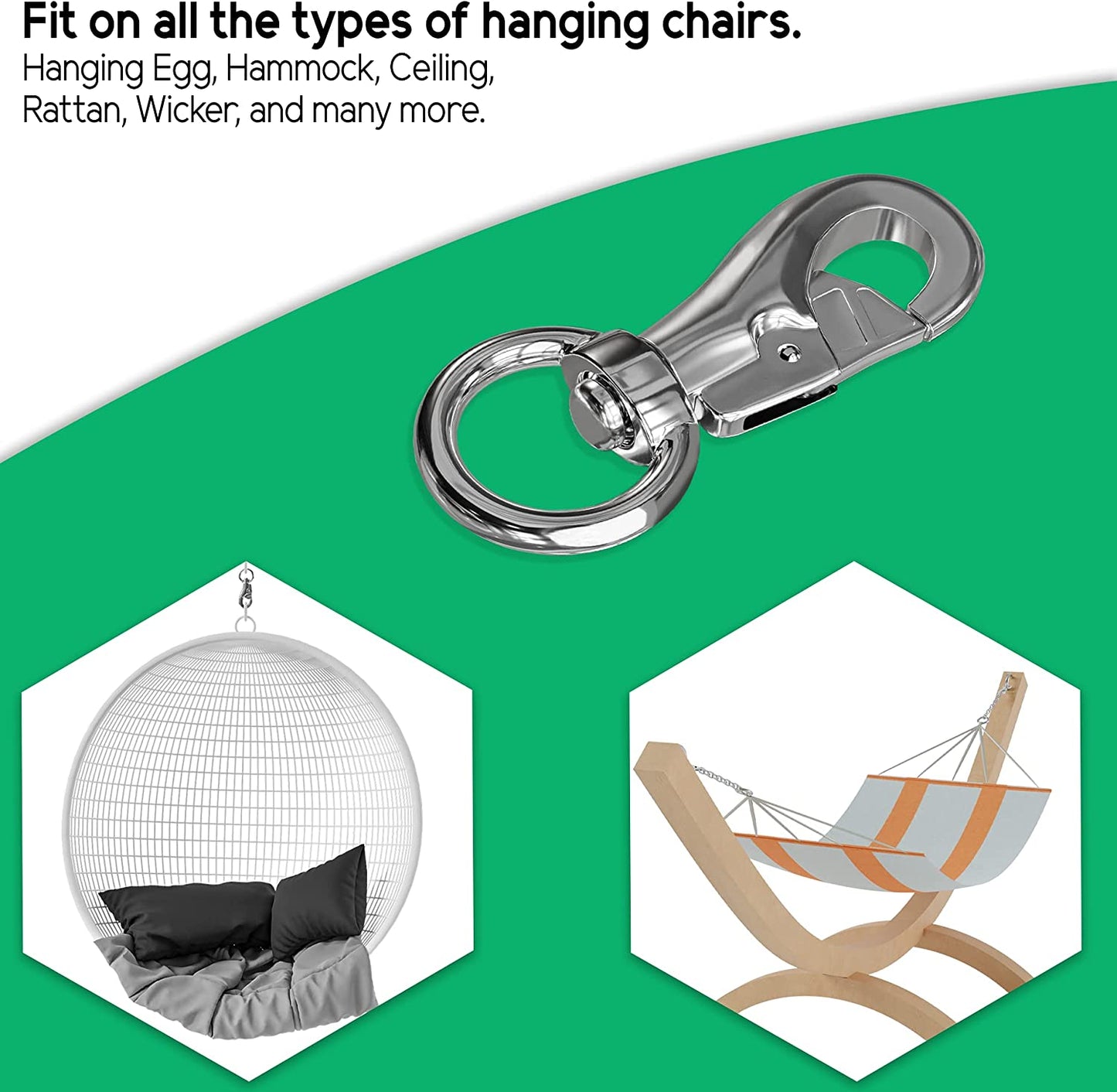 Heavy Duty Hanging Chair, Hammock Chair Swivel Hook Snap up to 1000 LB Capacity Stainless Steel for Indoor and Outdoor (Pack of 1)