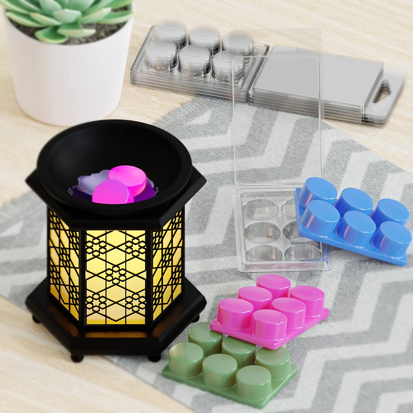 100 Pack Wax Melt Containers with 6 Cavity Clear Plastic Wax Melt Clamshell for DIY Wax Melt Candles, Shape (Circle)