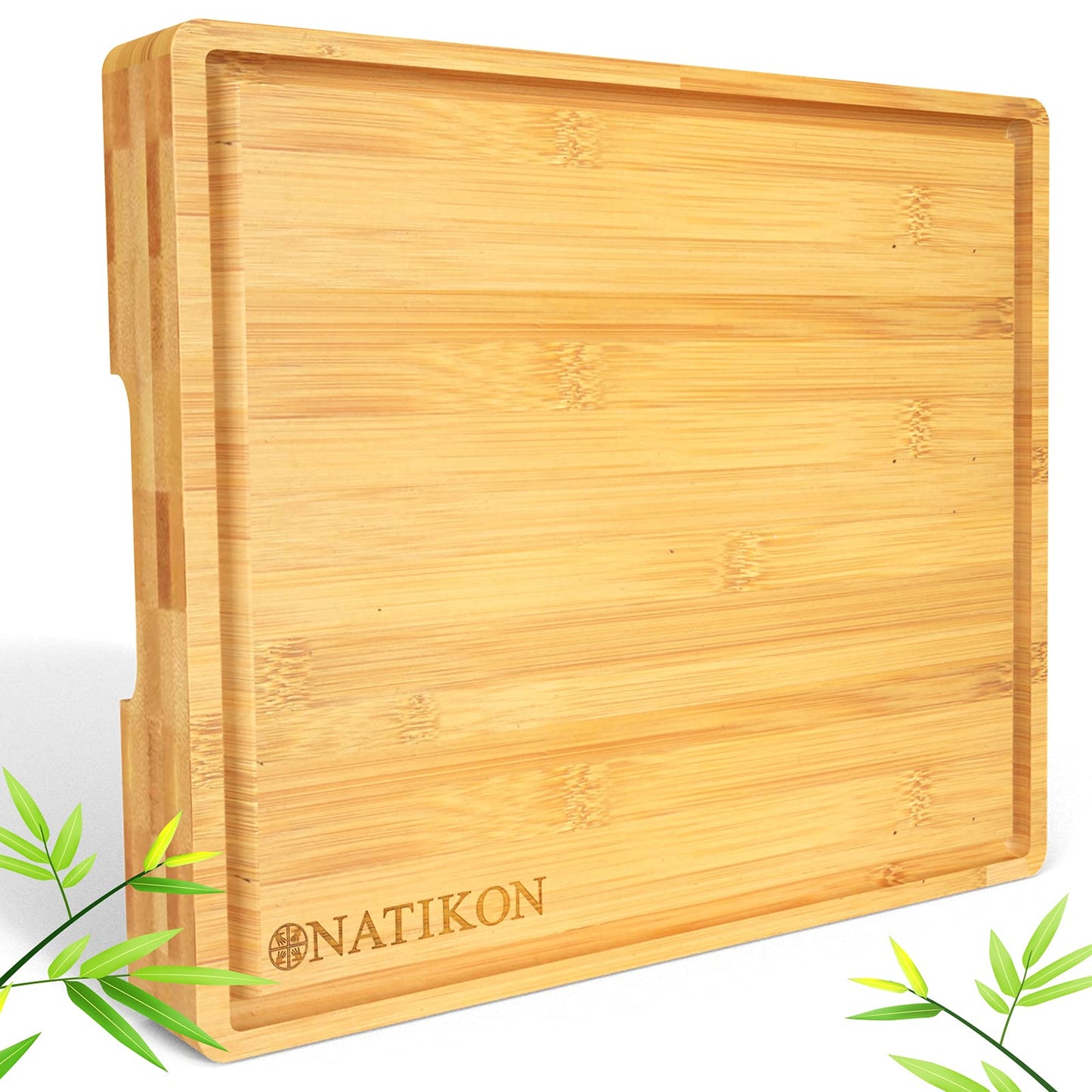 Wood Cutting Board- Bamboo Butcher Chopping Board with Juice Grooves and Handle Hole for Meat, Vegetables and Cheese, Extra Thick and Heavy Duty