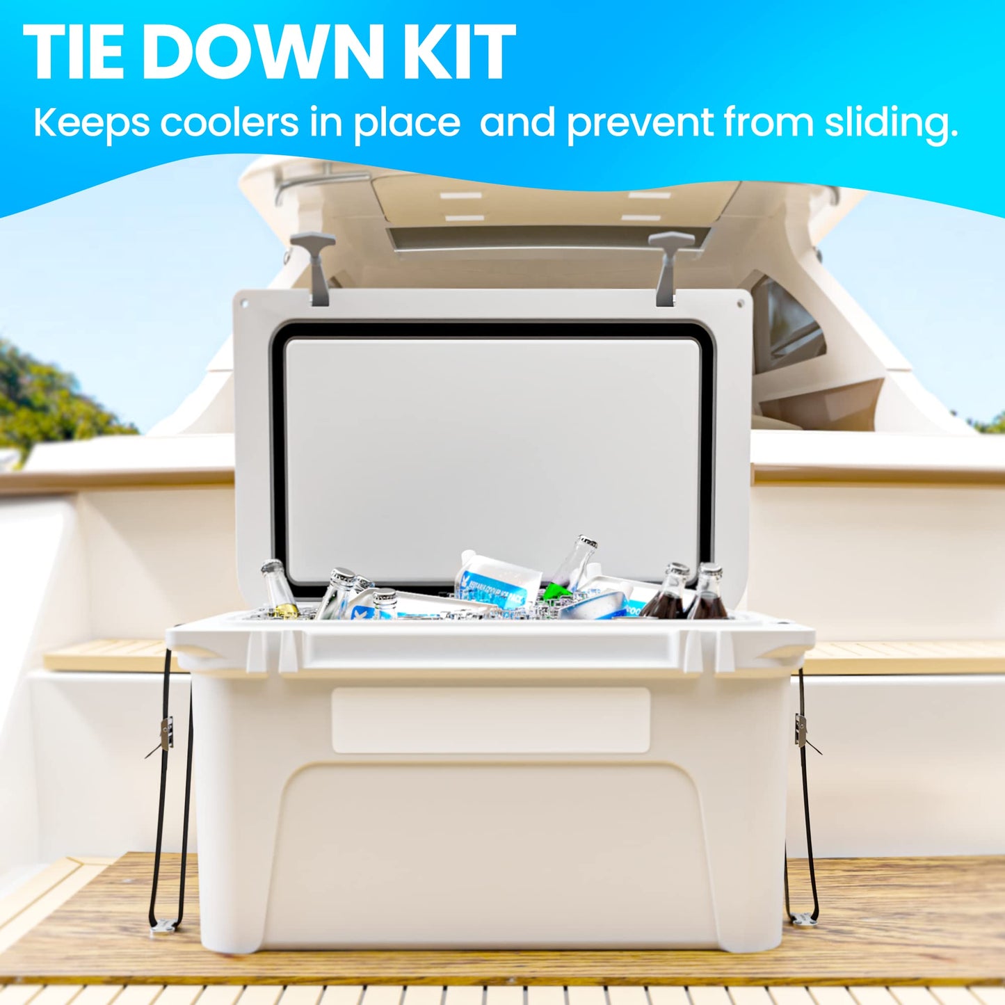 Cooler Tie Down Kit, Cooler Accessories, Cooler Tie Down Straps for YETI Coolers RTIC Coolers to Boat, Deck, Truck Bed and Trailer