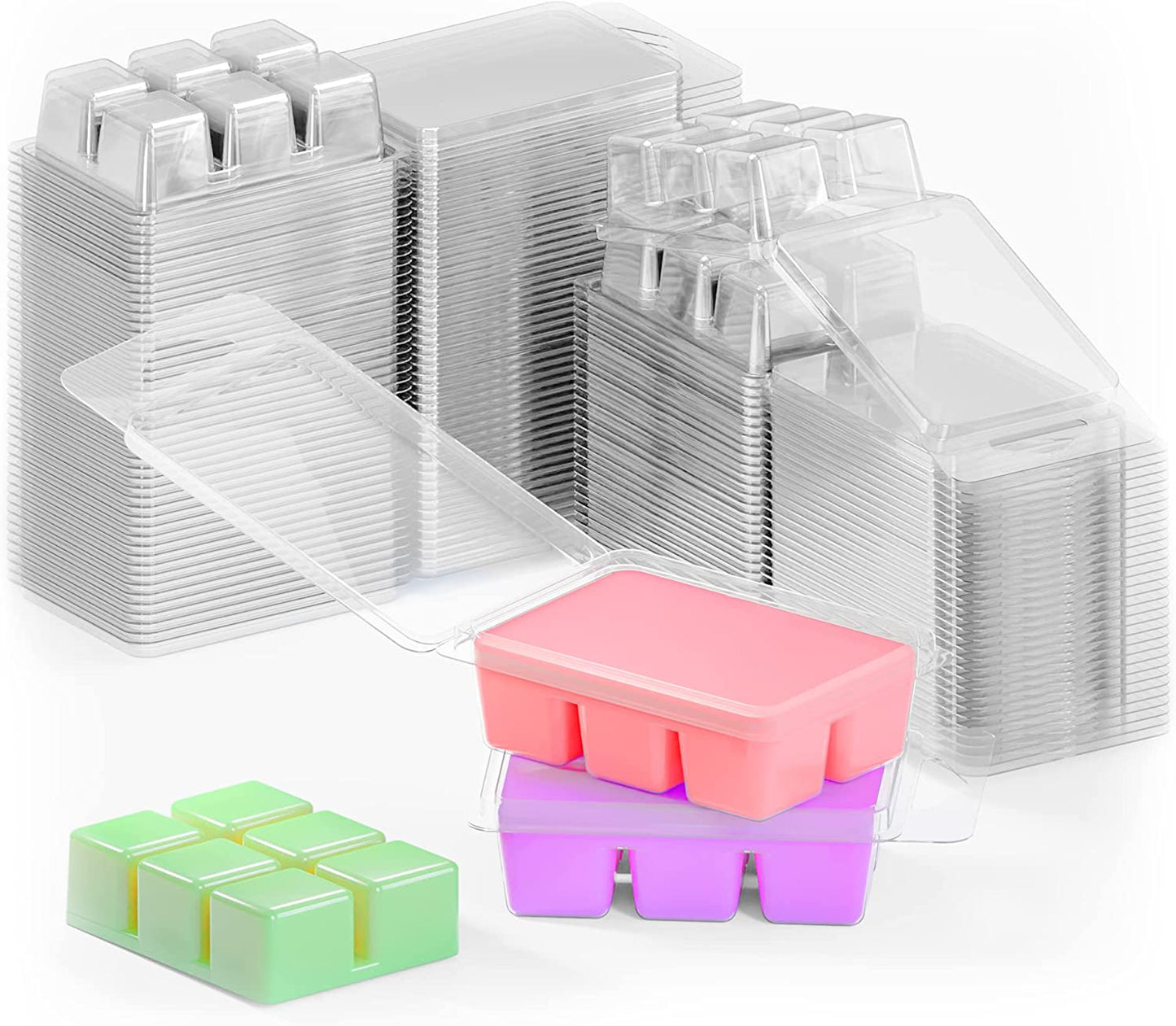 100 Pack Wax Melt Containers with 6 Cavity Clear Plastic Wax Melt Clamshell for DIY Wax Melt Candles, Shape (Square)