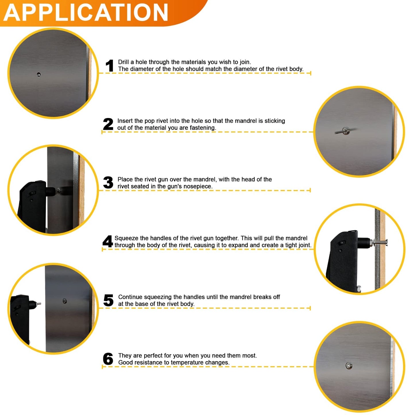 Pop Rivets Aluminum Body Steel Size 1/4 x 1" Mandrel Dome Head Blind, Set of 25