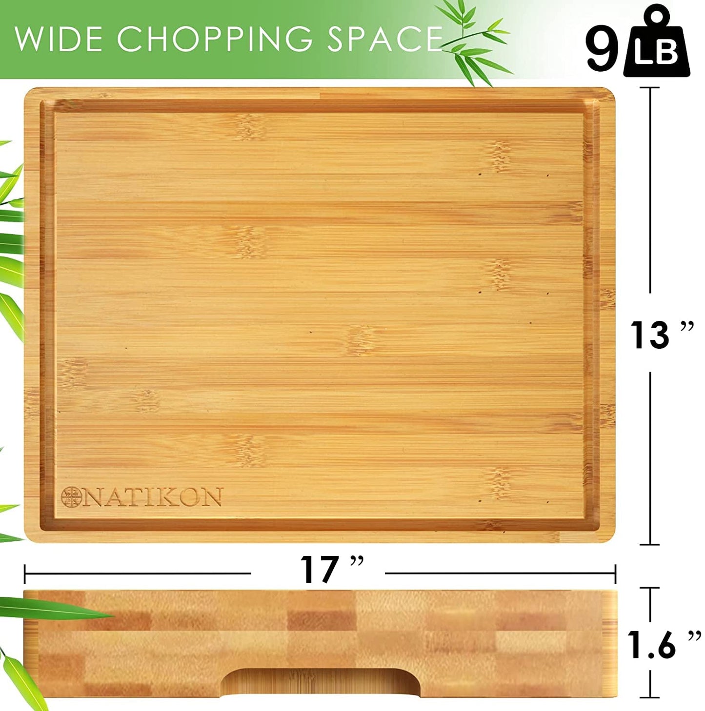 Wood Cutting Board- Bamboo Butcher Chopping Board with Juice Grooves and Handle Hole for Meat, Vegetables and Cheese, Extra Thick and Heavy Duty