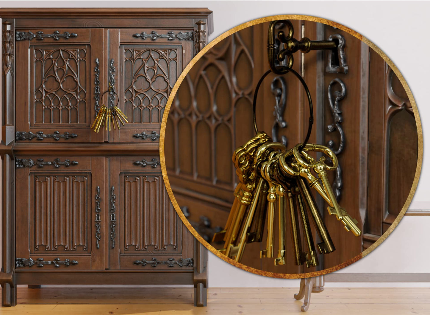 KY-12S Skeleton Key Set Reproduction Key for Antique Furniture - Cabinet Doors, Grandfather Clocks, Dresser Drawers Vintage Old Furniture