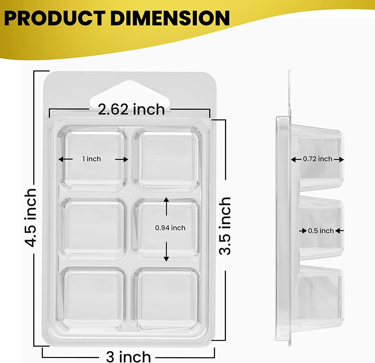 100 Pack Wax Melt Containers with 6 Cavity Clear Plastic Wax Melt Clamshell for DIY Wax Melt Candles, Shape (Square)