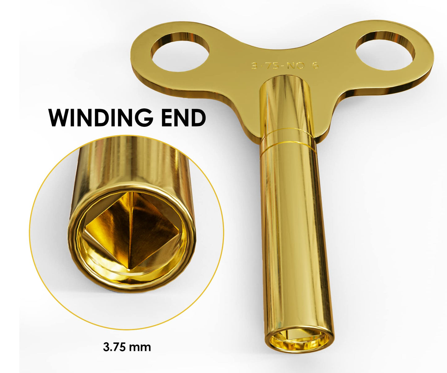 Clock Winding Key Number 6 Size 3.75mm Brass Fits Antique Vintage Clocks