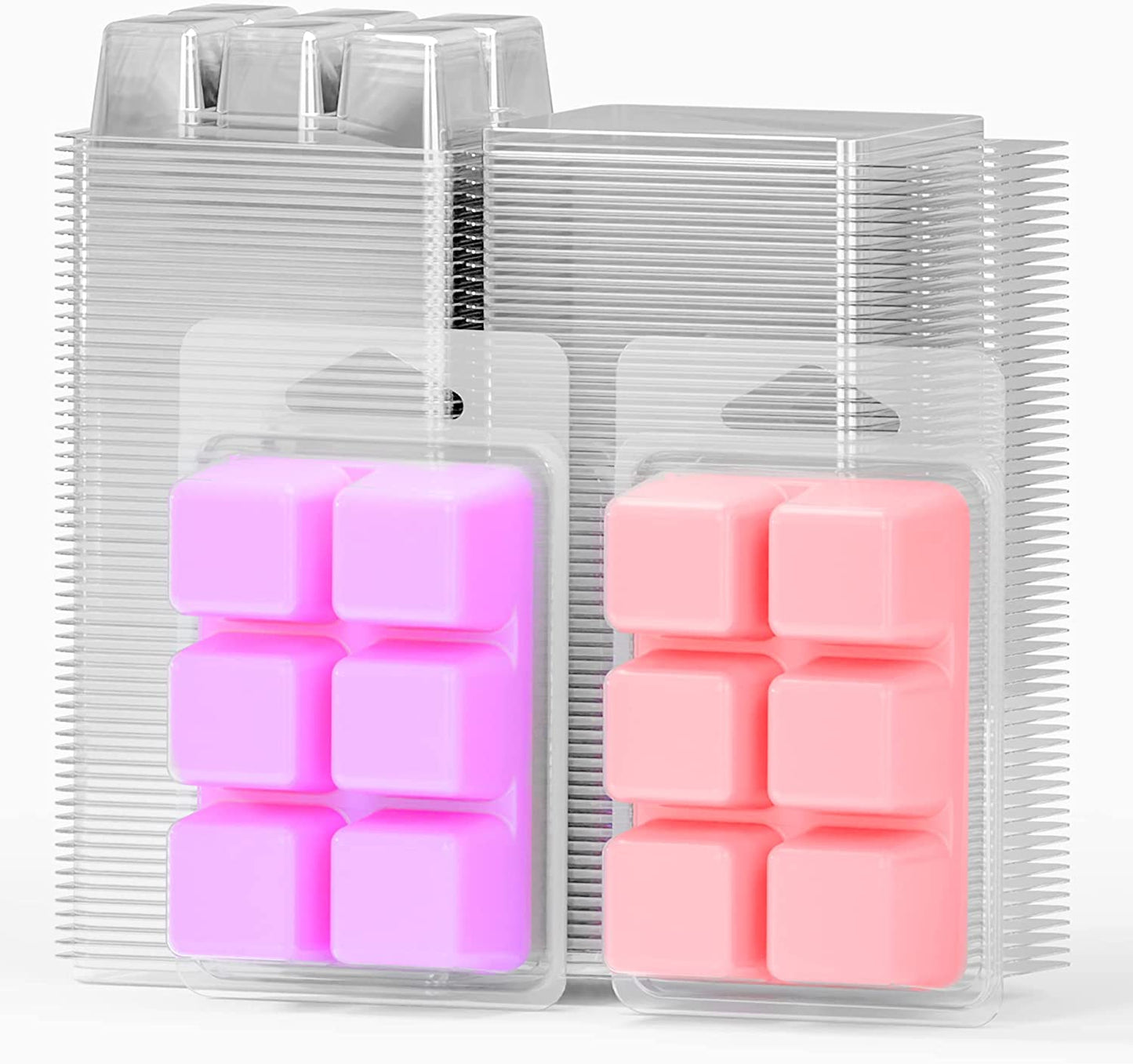 100 Pack Wax Melt Containers with 6 Cavity Clear Plastic Wax Melt Clamshell for DIY Wax Melt Candles, Shape (Square)