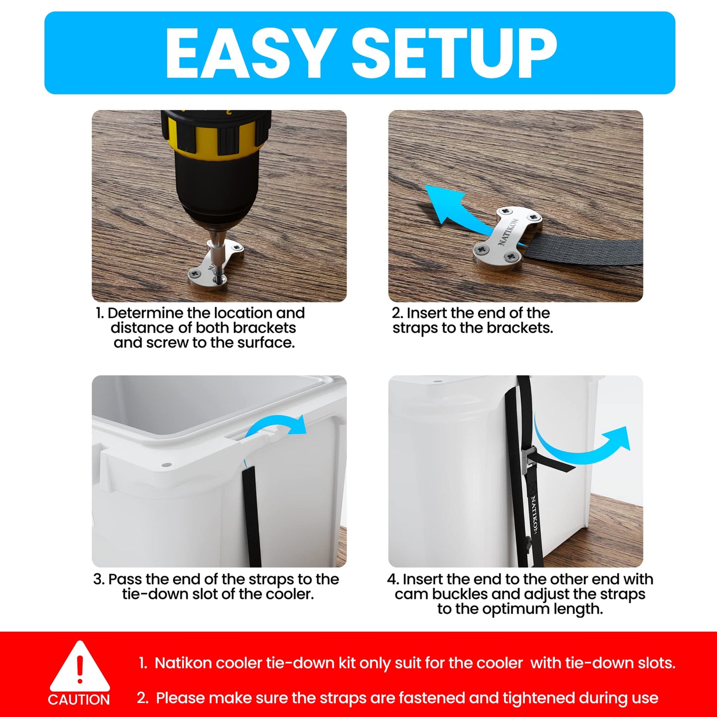 Cooler Tie Down Kit, Cooler Accessories, Cooler Tie Down Straps for YETI Coolers RTIC Coolers to Boat, Deck, Truck Bed and Trailer