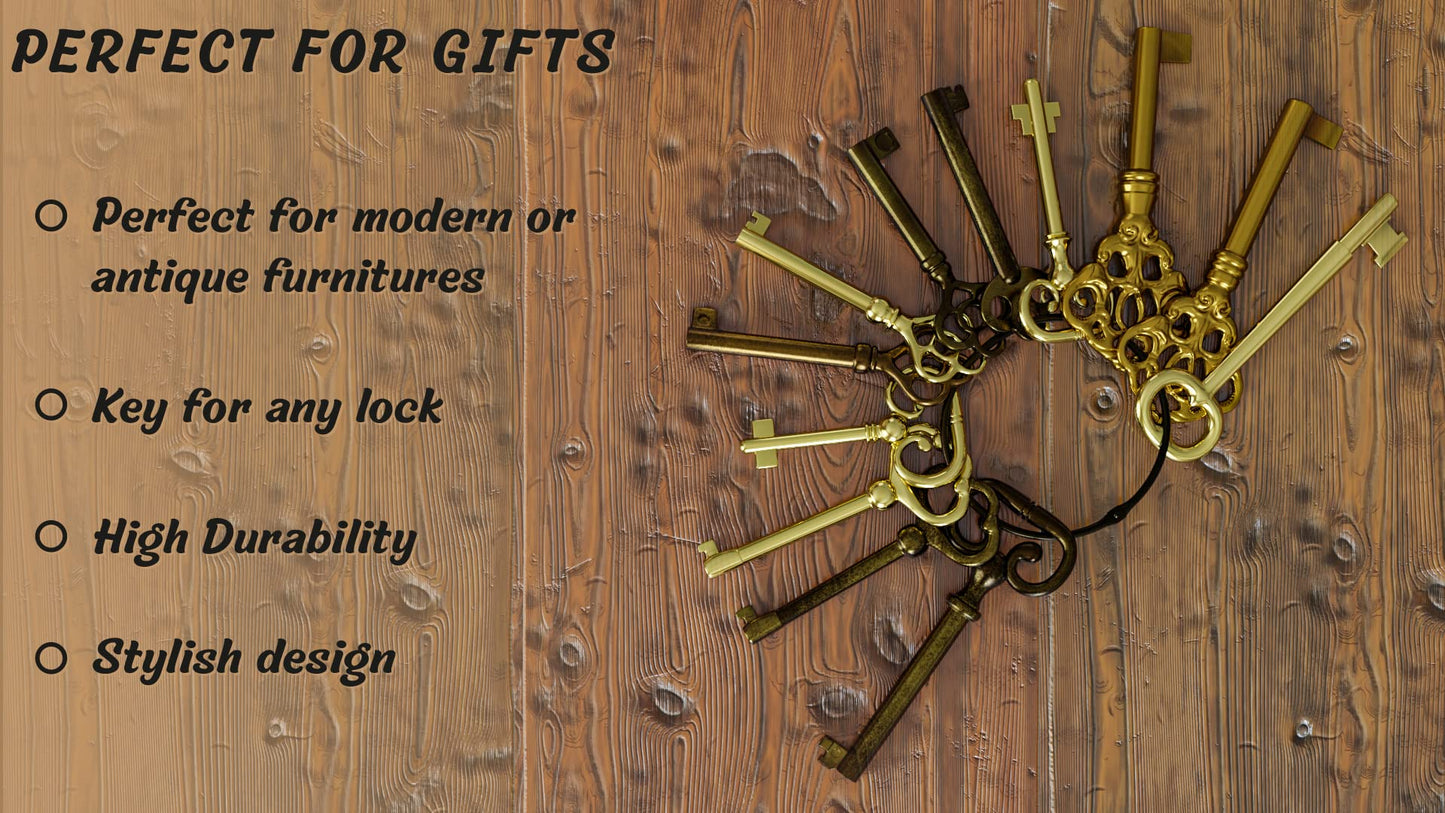 KY-12S Skeleton Key Set Reproduction Key for Antique Furniture - Cabinet Doors, Grandfather Clocks, Dresser Drawers Vintage Old Furniture