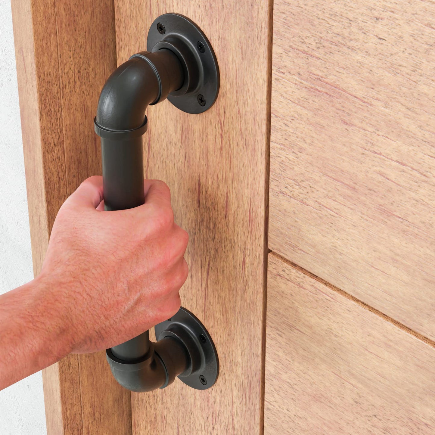 12" Matte Black Pipe Door Pull Handle, Industrial Grab and Towel Bar, Set of 2