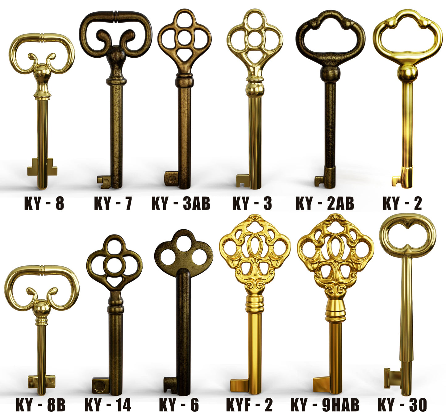 KY-12S Skeleton Key Set Reproduction Key for Antique Furniture - Cabinet Doors, Grandfather Clocks, Dresser Drawers Vintage Old Furniture