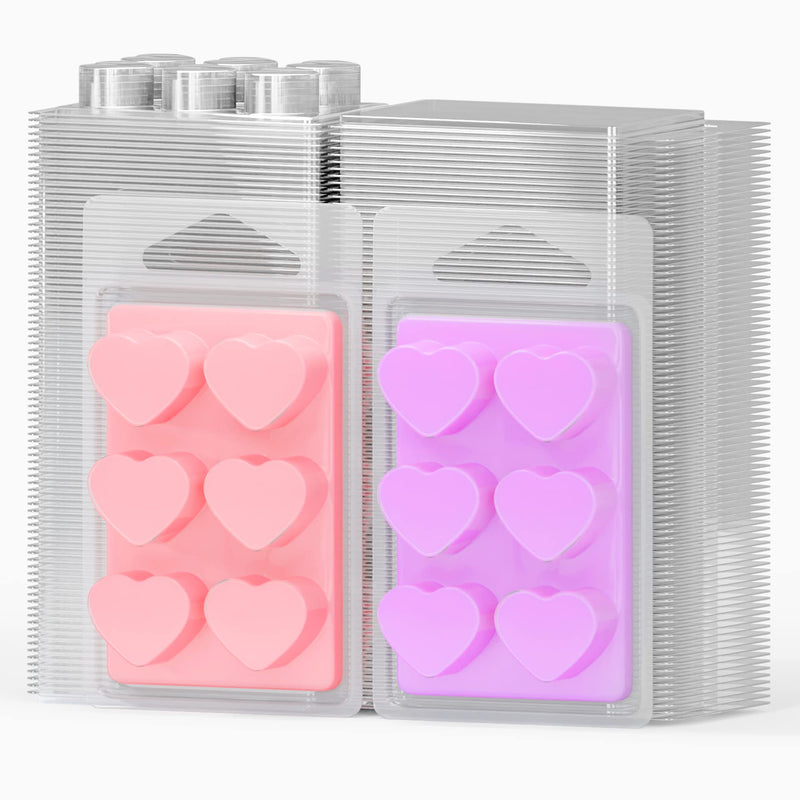 100 Pack Wax Melt Containers with 6 Cavity Clear Plastic Wax Melt Clamshell for DIY Wax Melt Candles, Shape (Heart)