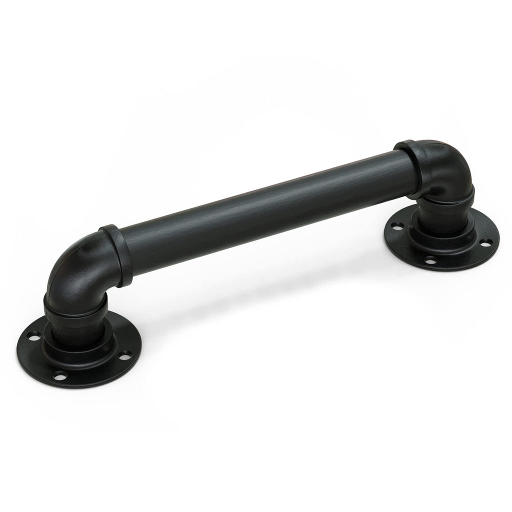 12" Matte Black Pipe Door Pull Handle, Industrial Grab and Towel Bar, Set of 2