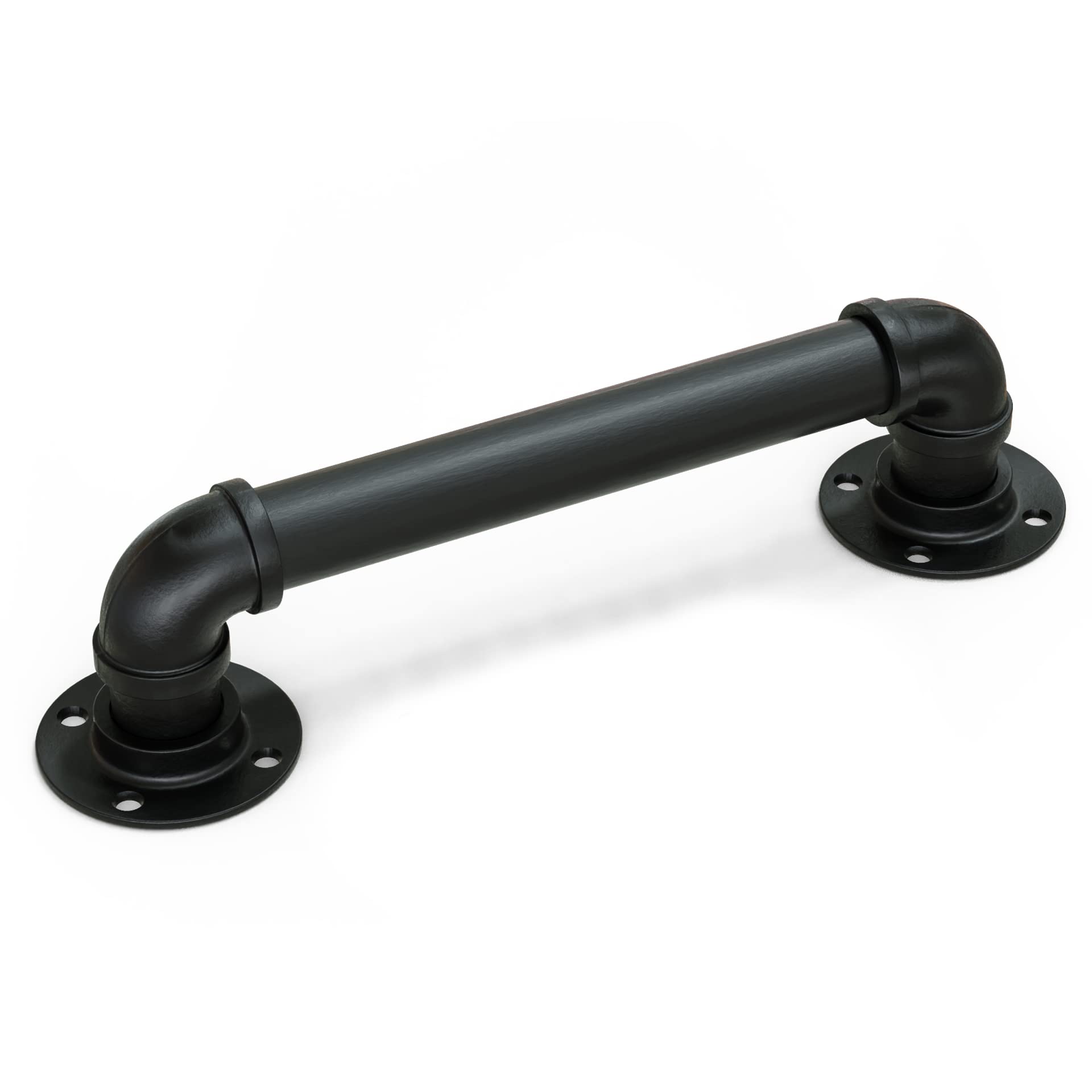 12" Matte Black Pipe Door Pull Handle, Industrial Grab and Towel Bar, Set of 2