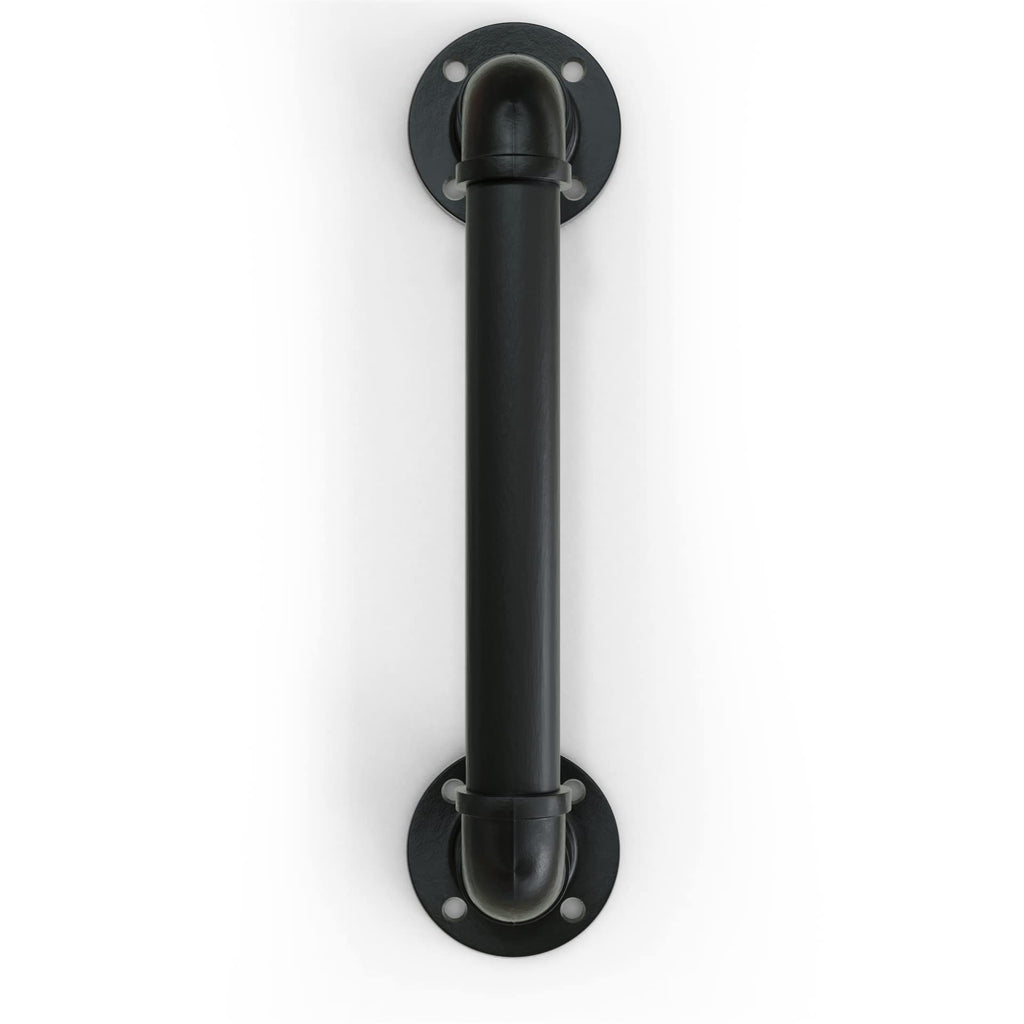 12" Matte Black Pipe Door Pull Handle, Industrial Grab and Towel Bar, Set of 2