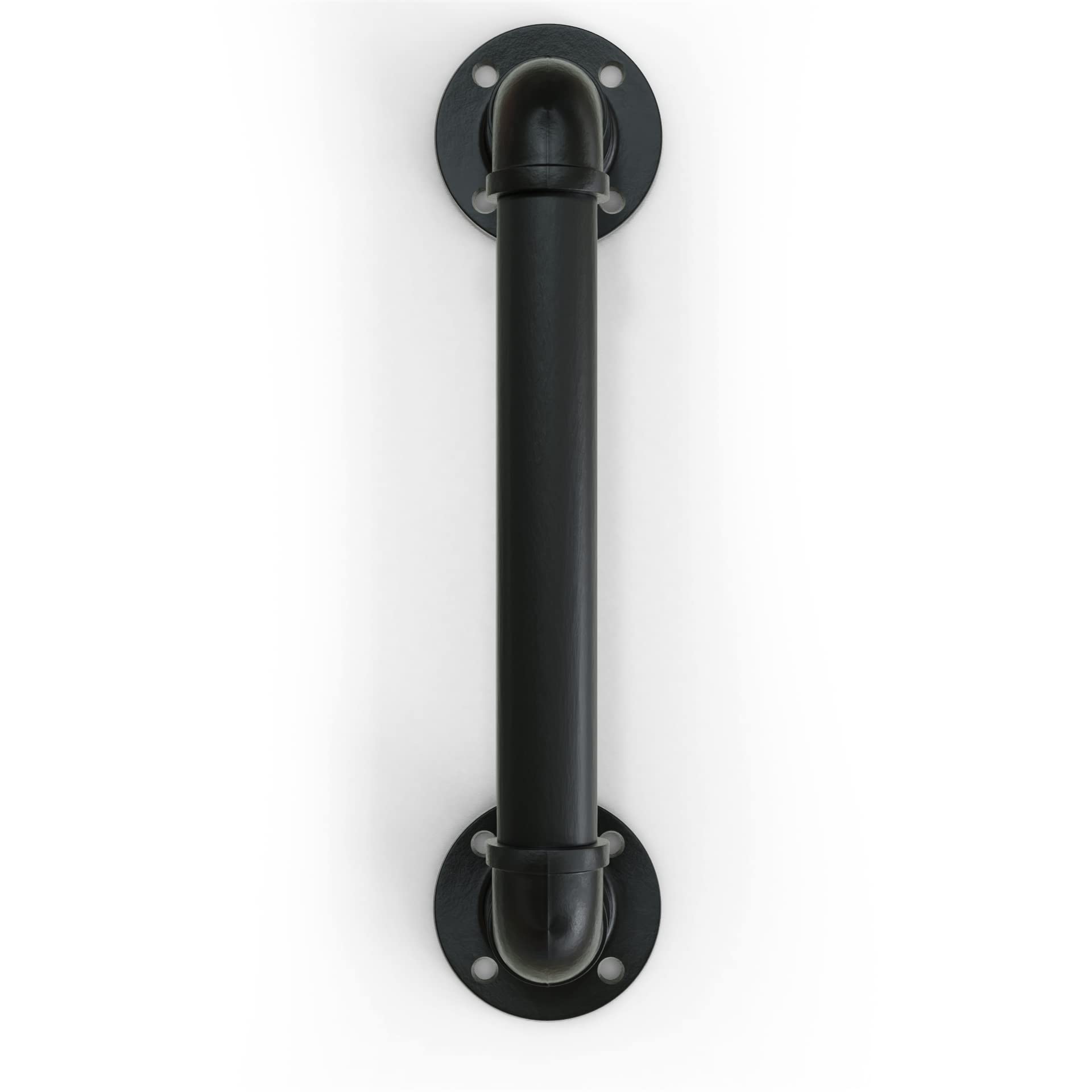 12" Matte Black Pipe Door Pull Handle, Industrial Grab and Towel Bar, Set of 2