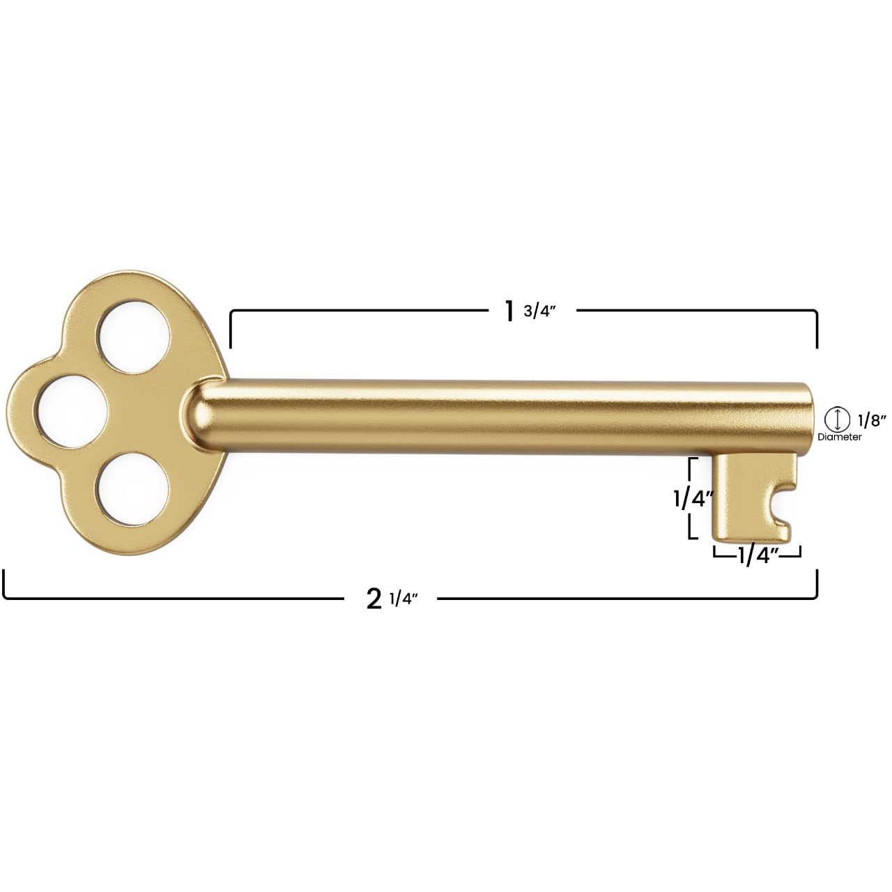 KY-6 Skeleton Key Hollow Barrel - Antique, Vintage Modern Cabinet Doors, Drawers, Dressers and Grandfather Clocks (Brass, Pack of 1)