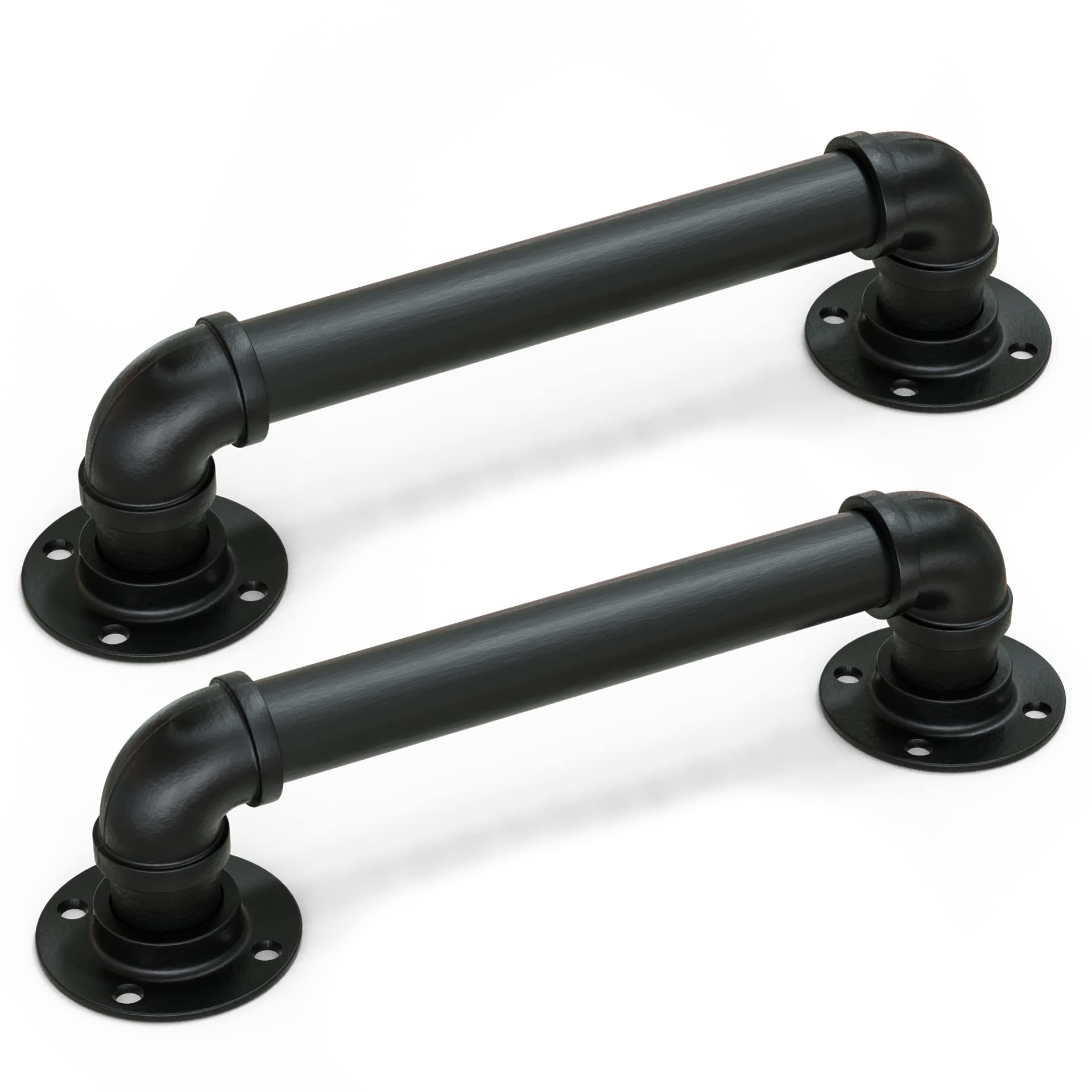 12" Matte Black Pipe Door Pull Handle, Industrial Grab and Towel Bar, Set of 2