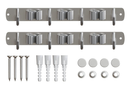 Mop and Broom Holder Wall Mount with 3 Racks and 4 Hooks Stainless Steel Tool Organizer Storage Wall Mounted, 2 Pack