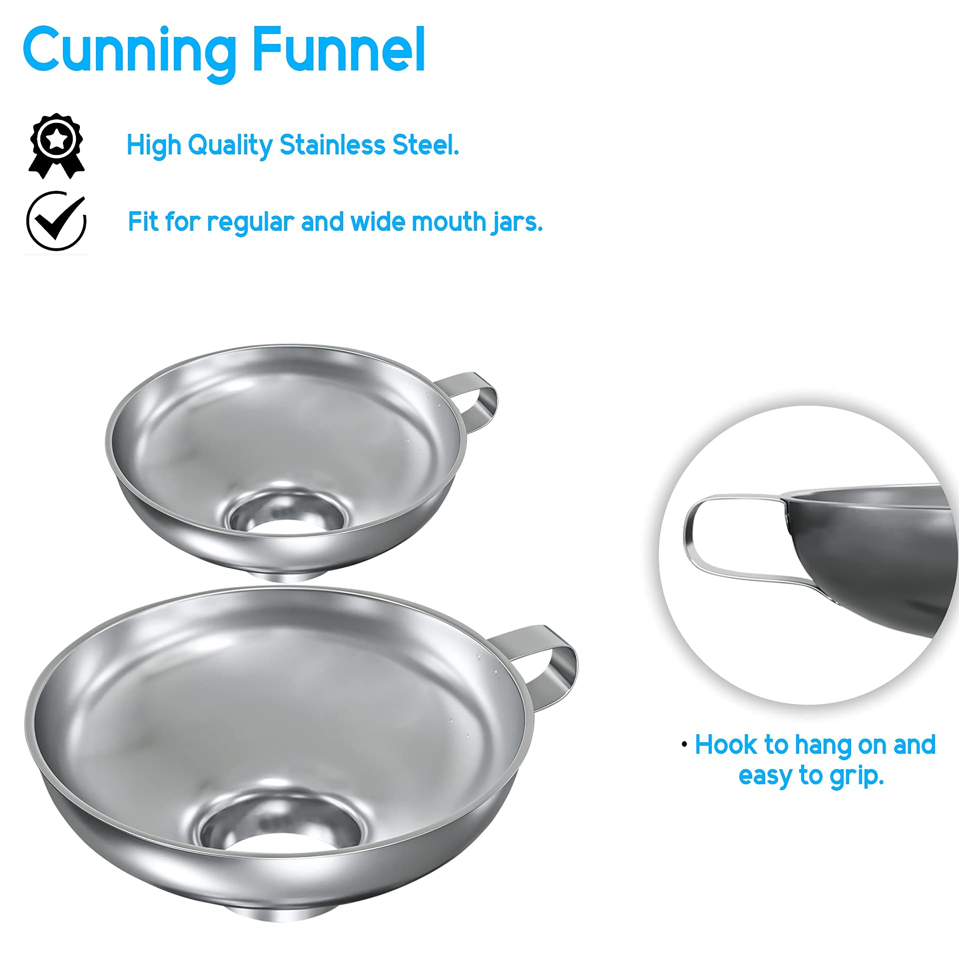 Wide Mouth Stainless Steel Canning Funnel - for Wide and Regular Mason Jars, Food Grade Funnel Canning Supplies Set, 2 Pack