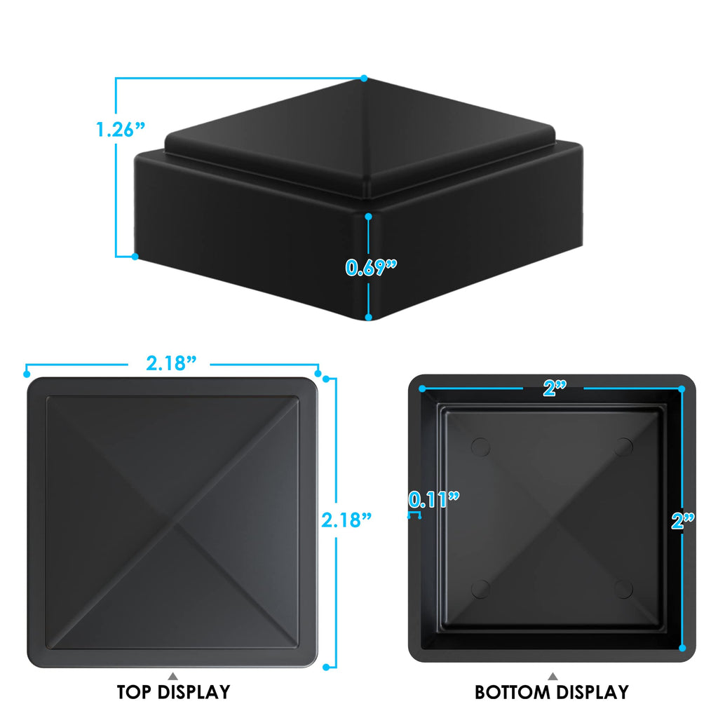 2x2 Fence Post Black Plastic Caps for Metal, Plastic,Vinyl or Wood (Pack of 16)