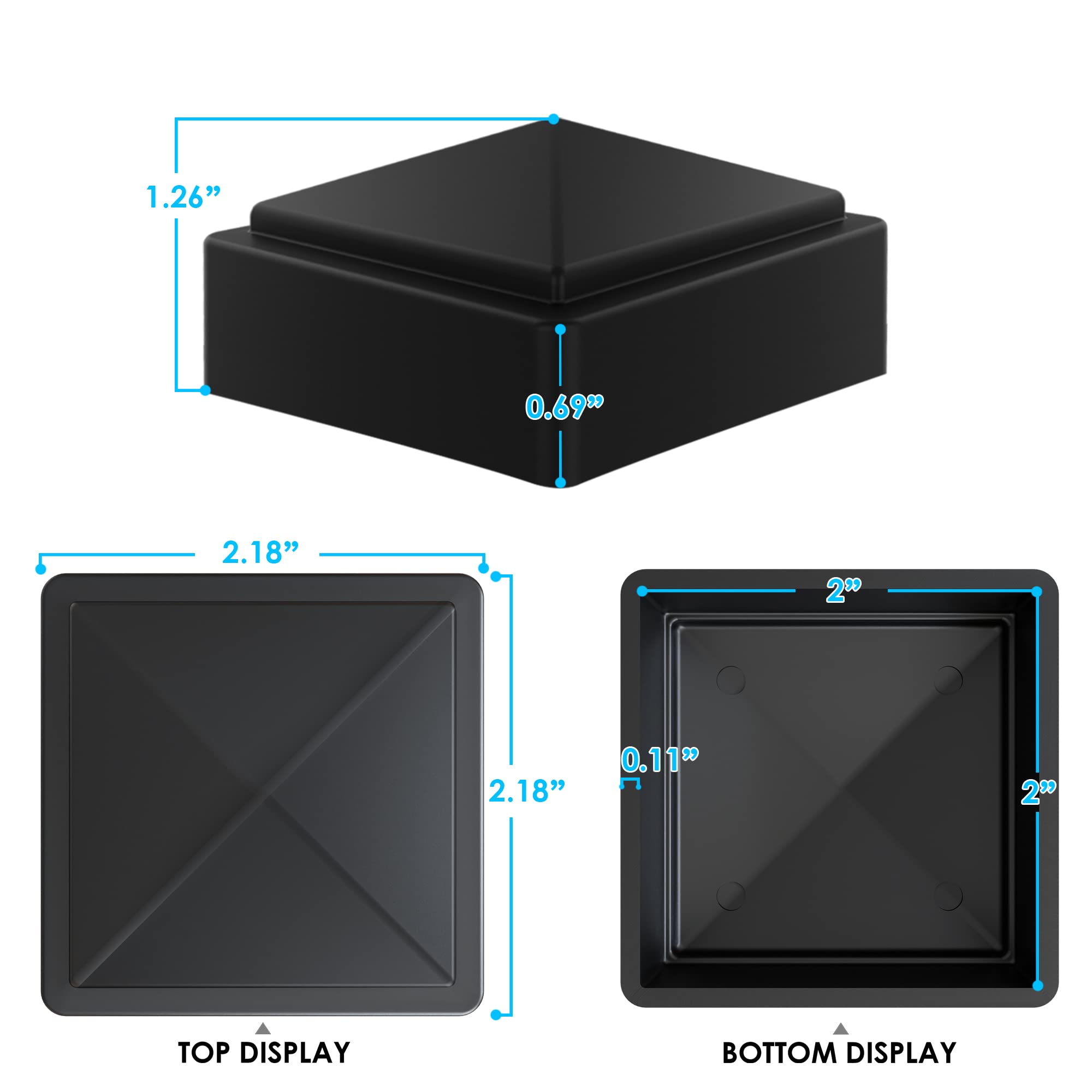 2x2 Fence Post Black Plastic Caps for Metal, Plastic,Vinyl or Wood (Pack of 16)