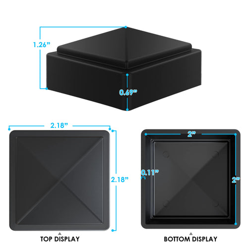 2x2 Fence Post Black Plastic Caps for Metal, Plastic,Vinyl or Wood (Pack of 16)
