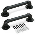 12" Matte Black Pipe Door Pull Handle, Industrial Grab and Towel Bar, Set of 2