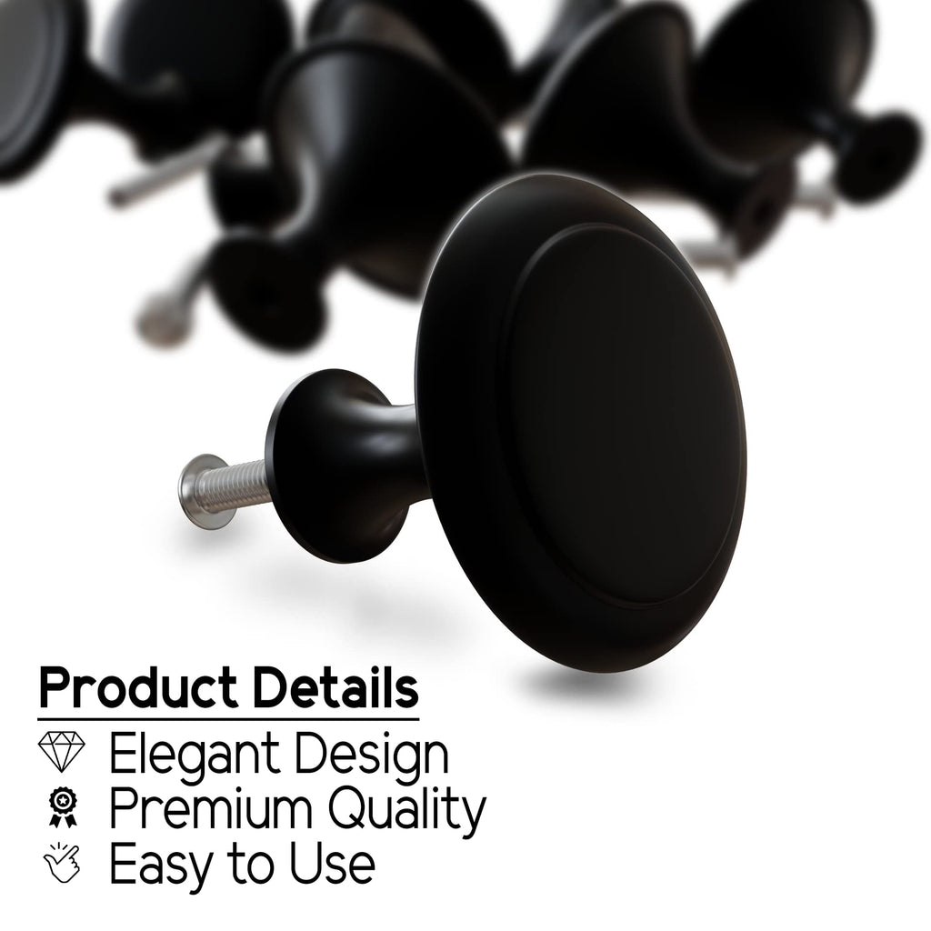 Cabinet Dresser Knobs Round Cabinet Knobs and Pulls Drawer Handle with Screws (Black, 36 Pieces, 1.06 Inch)