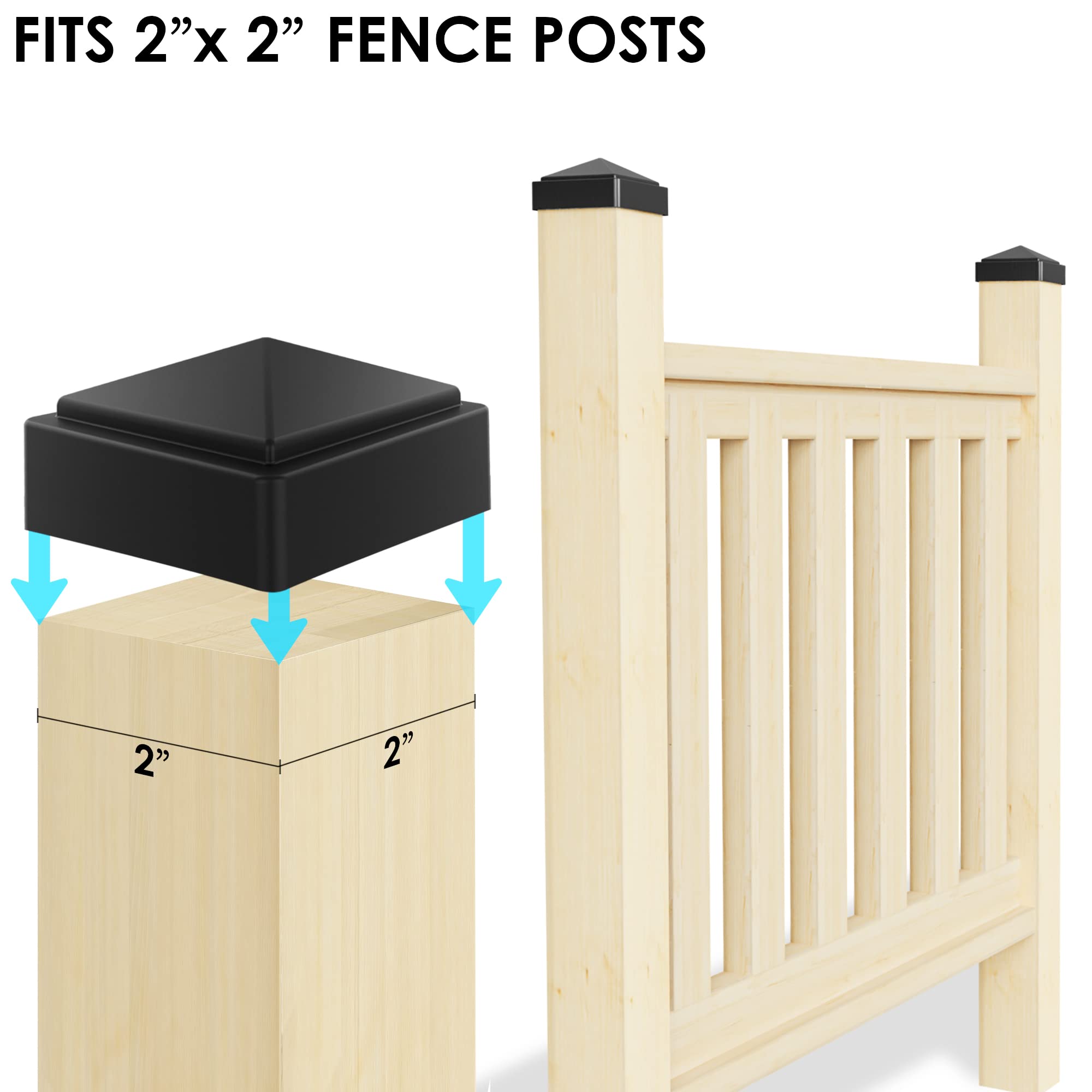 2x2 Fence Post Black Plastic Caps for Metal, Plastic,Vinyl or Wood (Pack of 16)