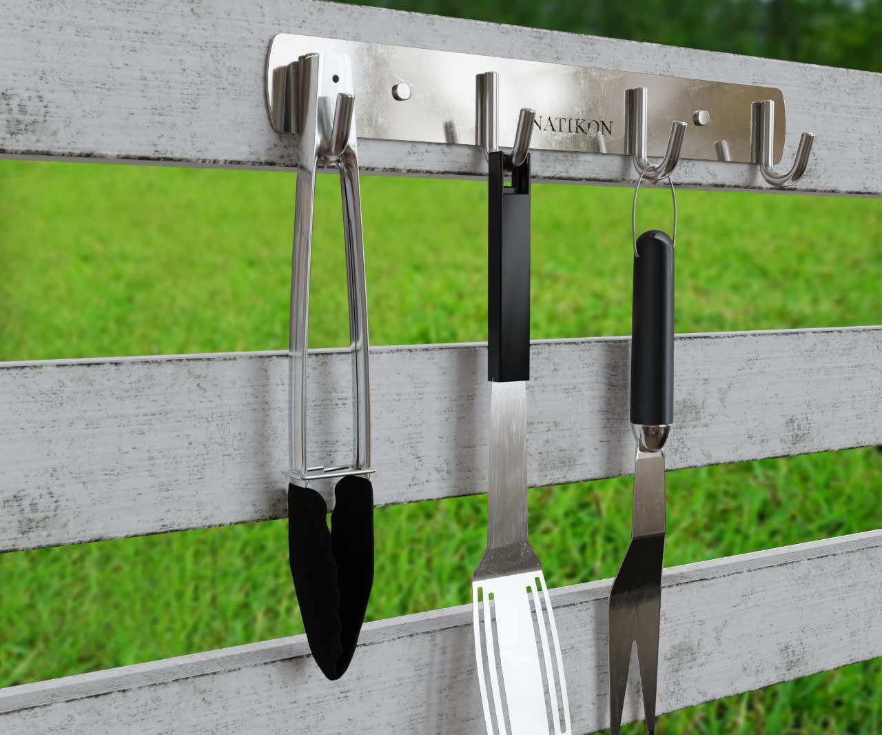 Heavy Duty Stainless Steel Rack Hanger Hook for BBQ Grill Utensils and Grill Accessories - Easy to Install for Indoor or Outdoor Use