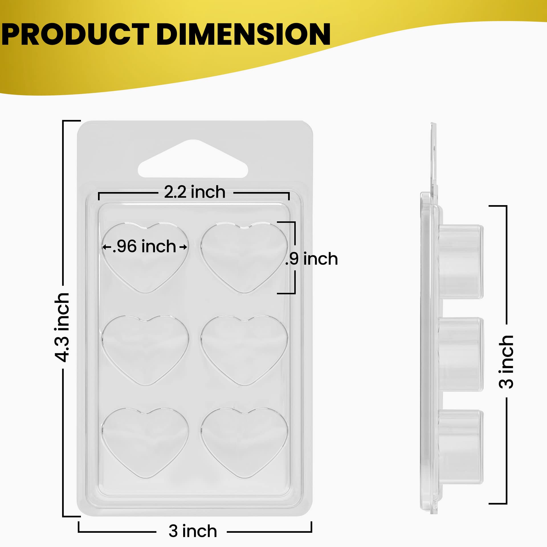 100 Pack Wax Melt Containers with 6 Cavity Clear Plastic Wax Melt Clamshell for DIY Wax Melt Candles, Shape (Heart)