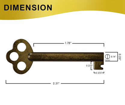 KY-6 Skeleton Key Hollow Barrel - Antique, Vintage Modern Cabinet Doors, Drawers, Dressers and Grandfather Clocks (Antique Brass, Pack of 1)