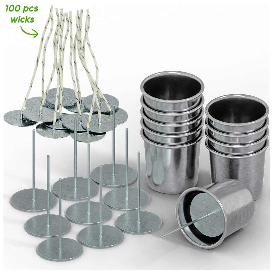 Votive Candle Aluminum Molds with 10 Wick Pins and 6" Candle Wick 100pcs for DIY Candle Making