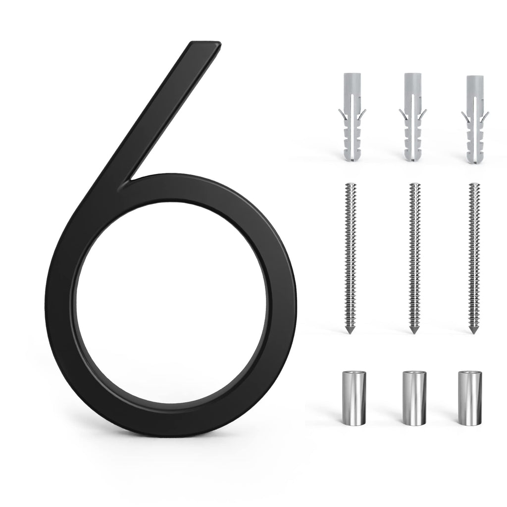 5 Inch Zinc Alloy Floating House Number, Modern House Numbers, Garden Door Mailbox Address Numbers with Nail Kit (Number 6)
