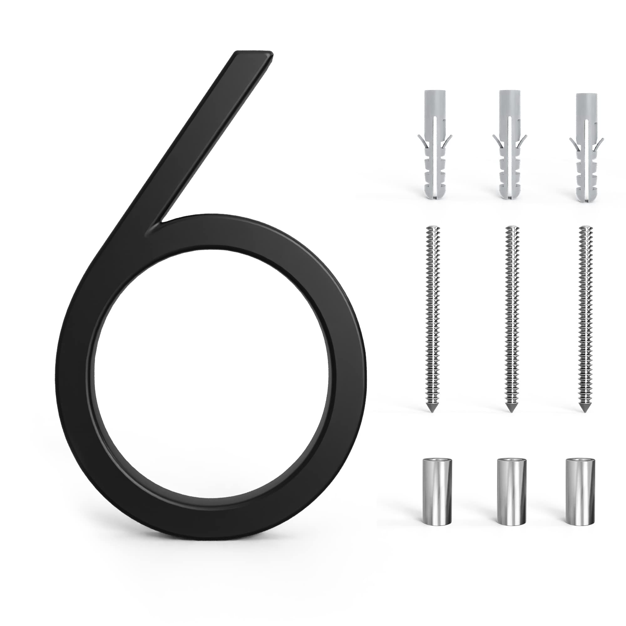 5 Inch Zinc Alloy Floating House Number, Modern House Numbers, Garden Door Mailbox Address Numbers with Nail Kit (Number 6)
