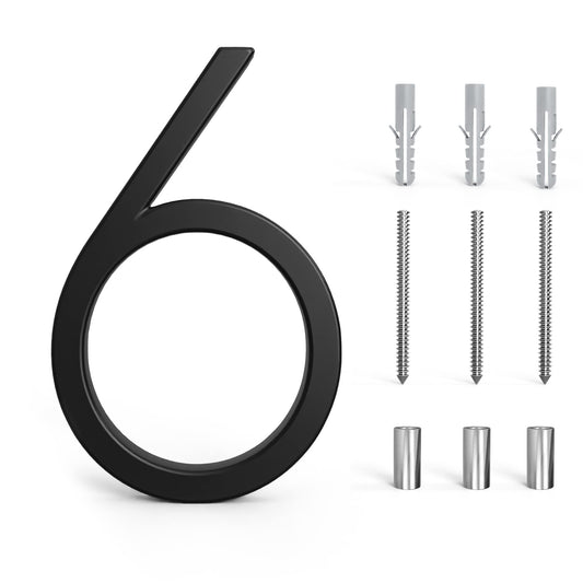 5 Inch Zinc Alloy Floating House Number, Modern House Numbers, Garden Door Mailbox Address Numbers with Nail Kit (Number 6)