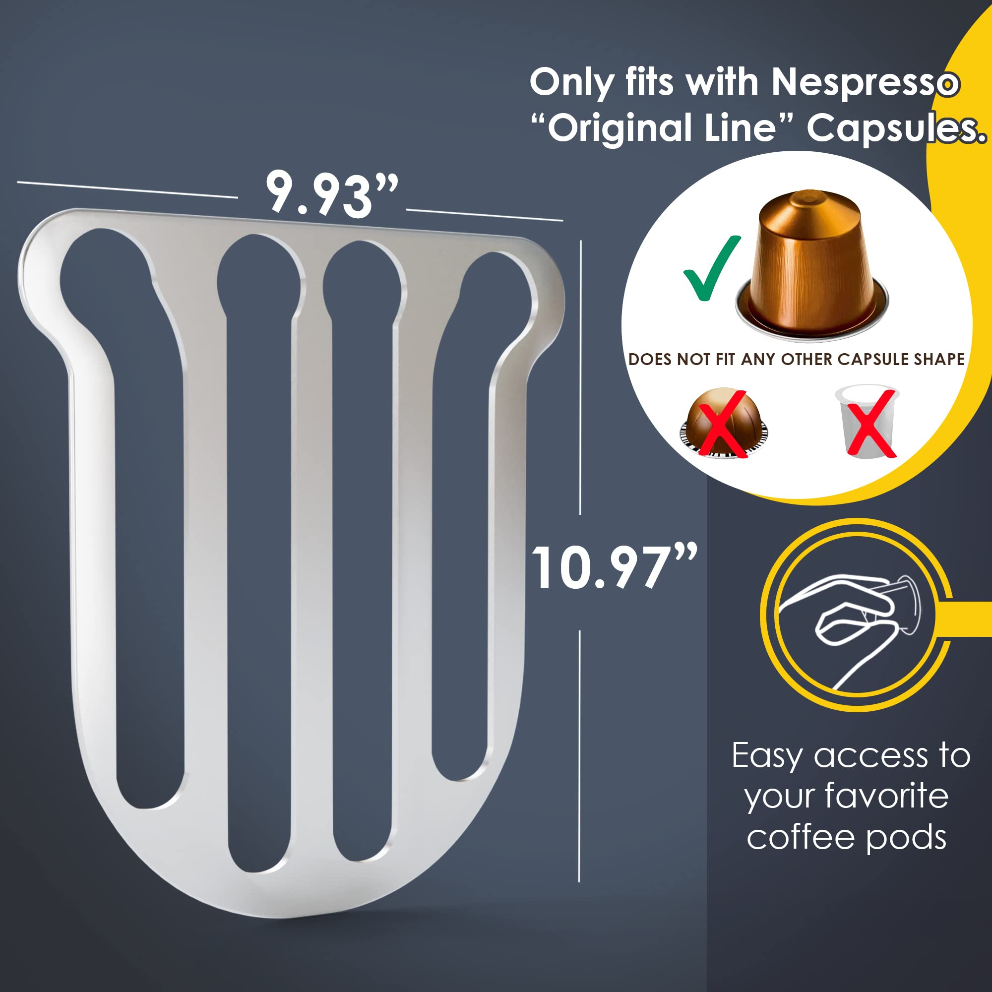 Coffee Capsule Storage Holder & Organizer Made of 304 Stainless Steel Compatible With Nespresso Capsules with Mount Kit on Walls, Cabinet Vertically or Horizontally