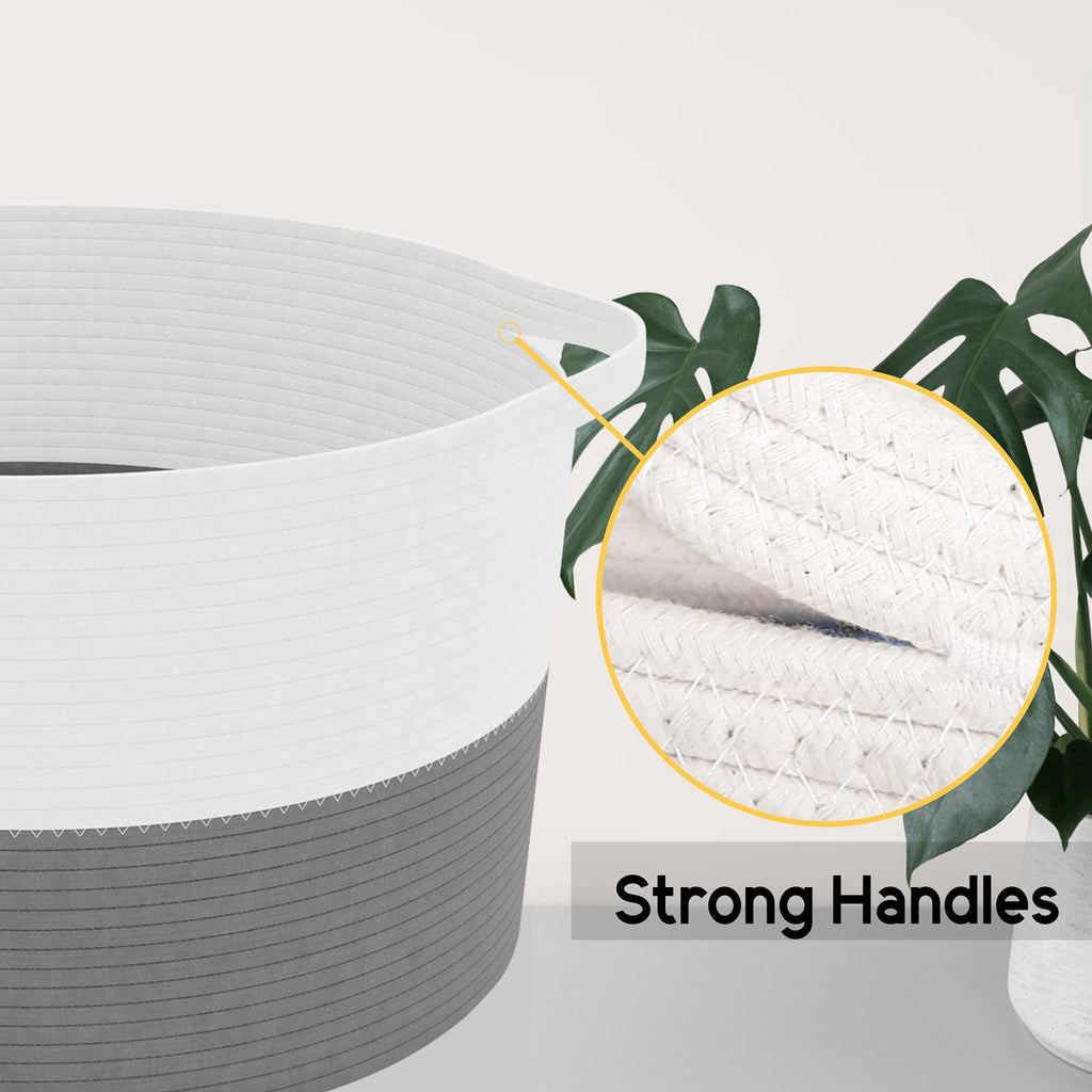 Round Cotton Laundry Rope Basket Natural Pure Woven Perfect for Blankets, Pil...