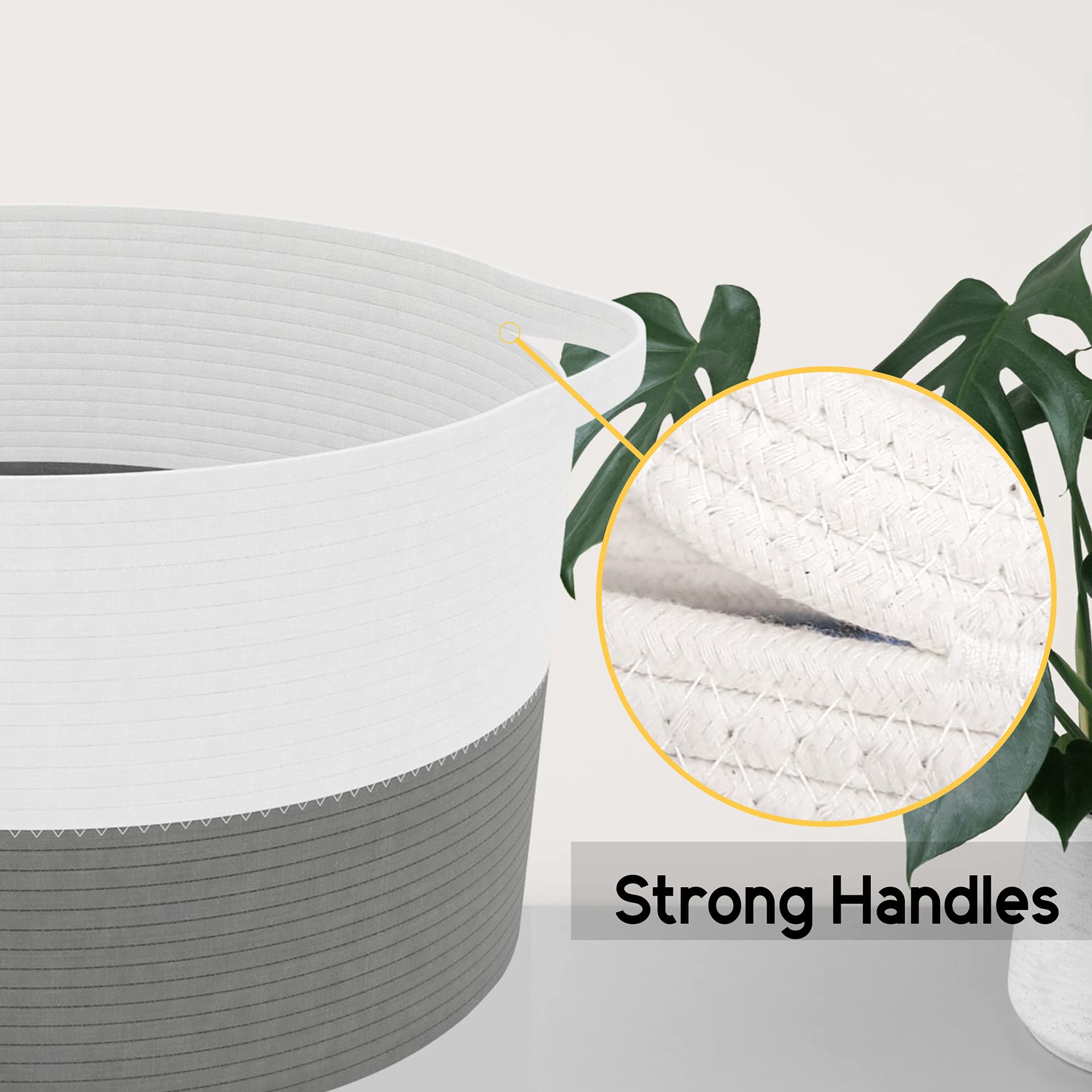 Round Cotton Laundry Rope Basket Natural Pure Woven Perfect for Blankets, Pil...