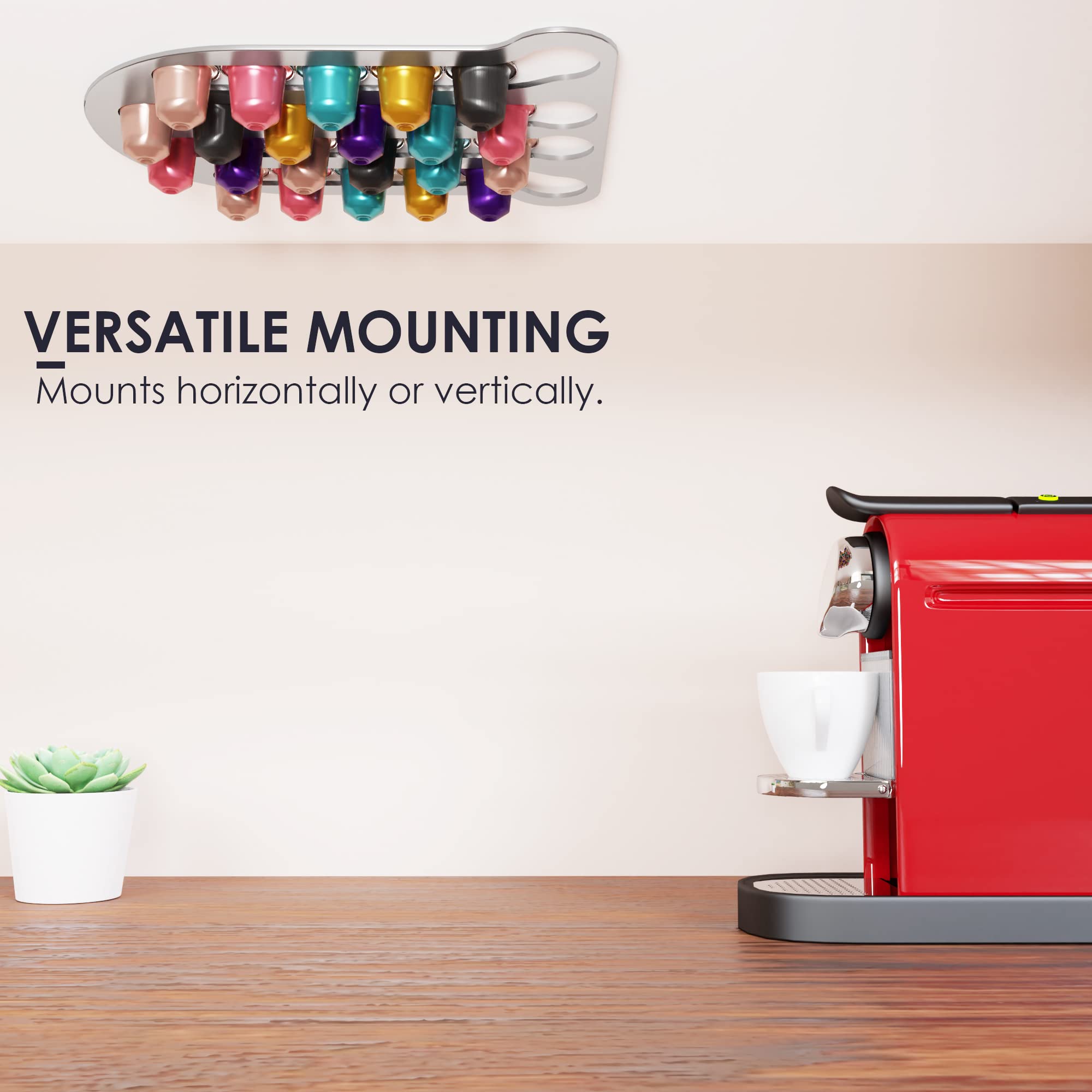 Coffee Capsule Storage Holder & Organizer Made of 304 Stainless Steel Compatible With Nespresso Capsules with Mount Kit on Walls, Cabinet Vertically or Horizontally