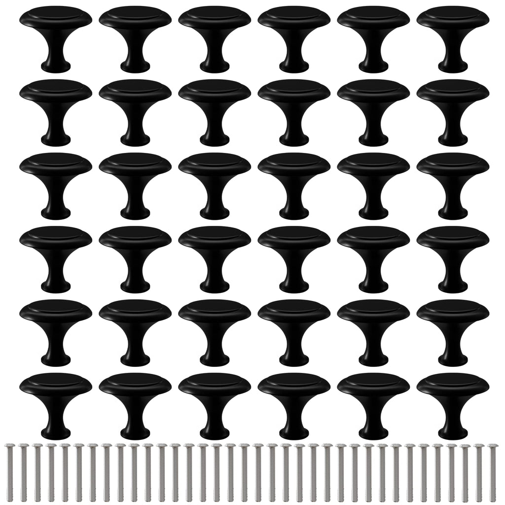 Cabinet Dresser Knobs Round Cabinet Knobs and Pulls Drawer Handle with Screws (Black, 36 Pieces, 1.06 Inch)