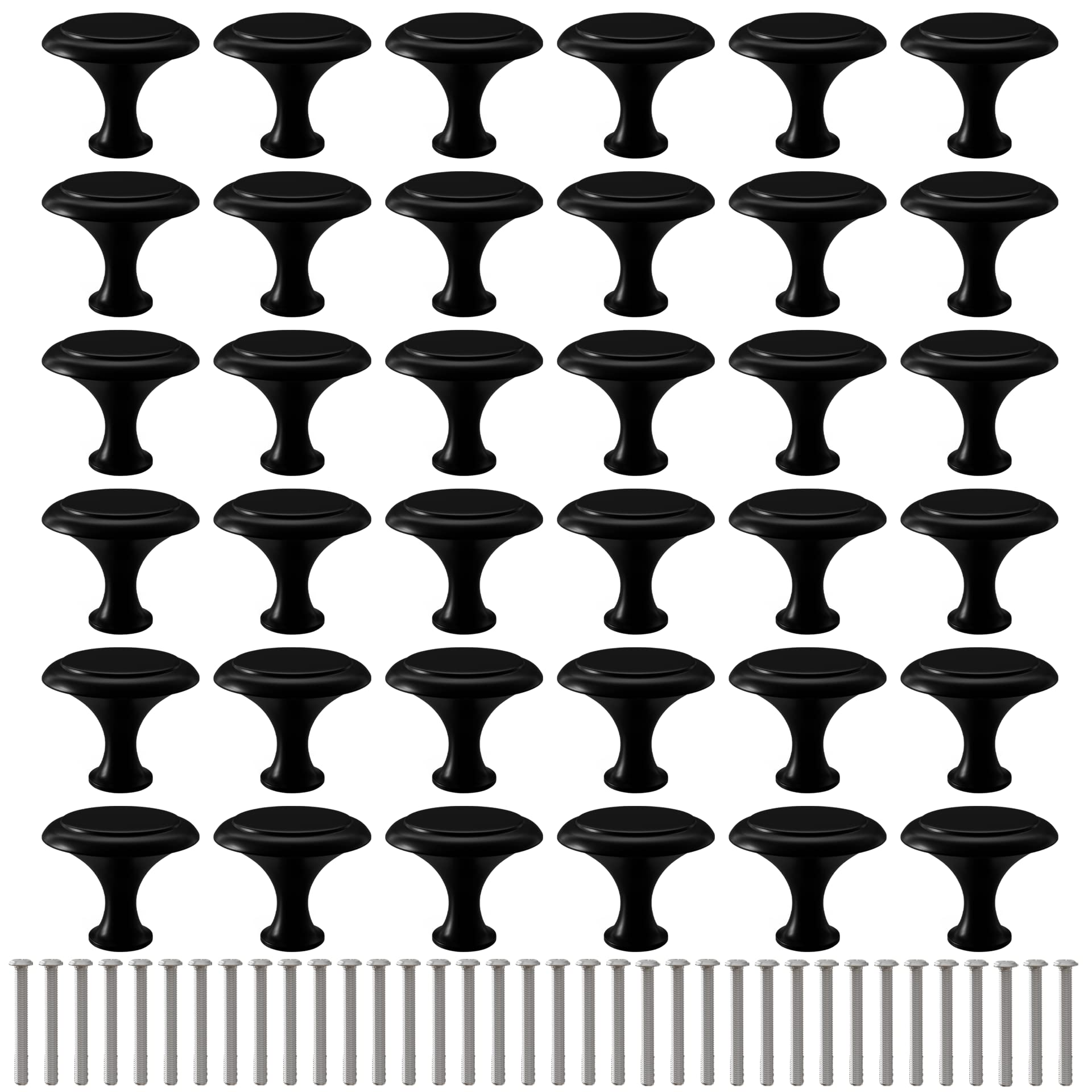 Cabinet Dresser Knobs Round Cabinet Knobs and Pulls Drawer Handle with Screws (Black, 36 Pieces, 1.06 Inch)