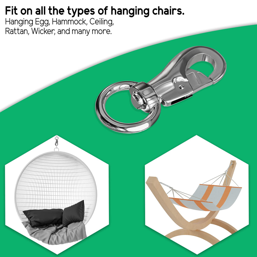 Heavy Duty Hanging Chair, Hammock Chair Swivel Hook Snap up to 1000 LB Capacity Stainless Steel for Indoor and Outdoor (Pack of 2)