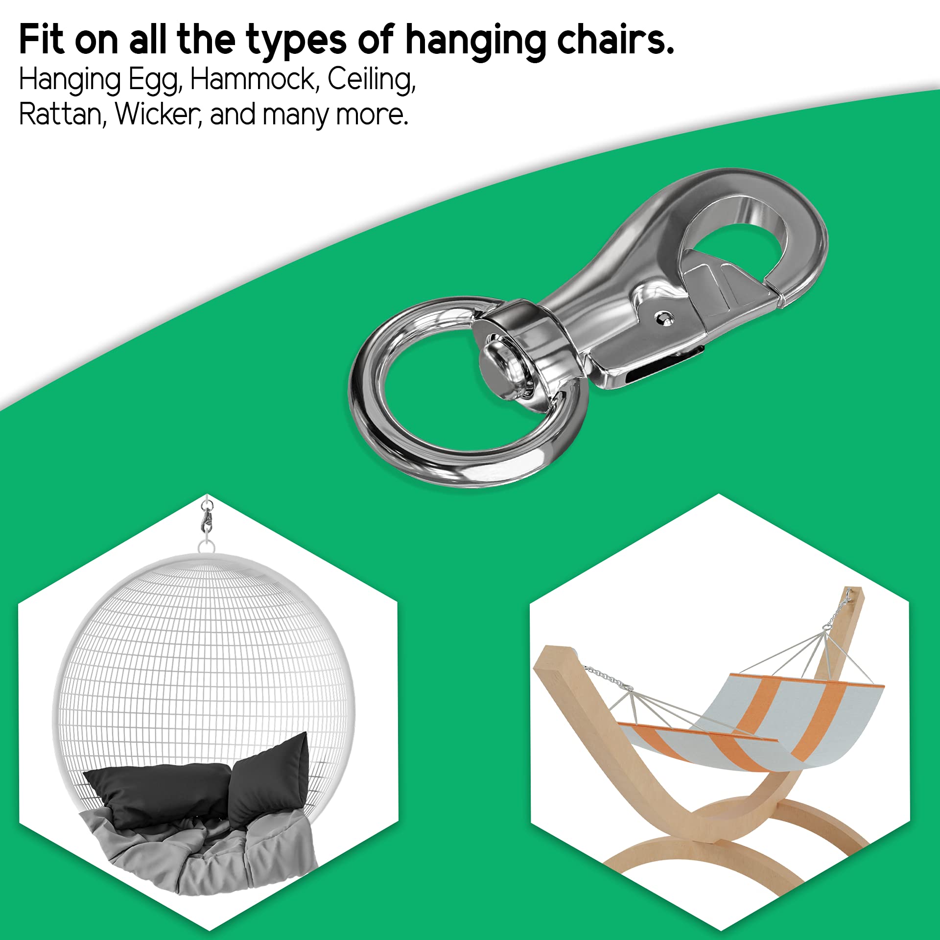Heavy Duty Hanging Chair, Hammock Chair Swivel Hook Snap up to 1000 LB Capacity Stainless Steel for Indoor and Outdoor (Pack of 2)