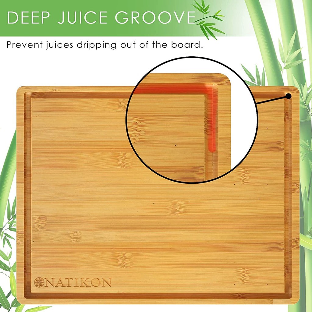 Wood Cutting Board- Bamboo Butcher Chopping Board with Juice Grooves and Handle Hole for Meat, Vegetables and Cheese, Extra Thick and Heavy Duty